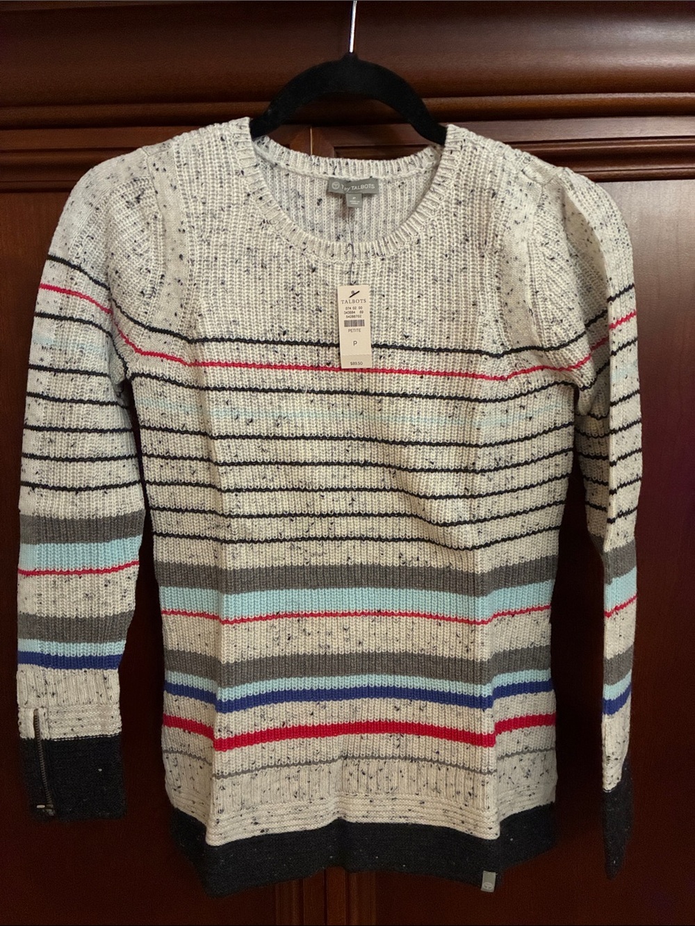 Talbots Cream Multicolor Striped Crewneck Sweater